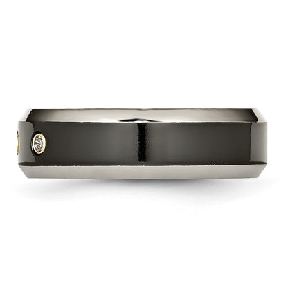 Titanium Black Ti 14K Inlay 1/10Ct Diamond Beveled Edge 7mm Band (Size 11.5 Only)