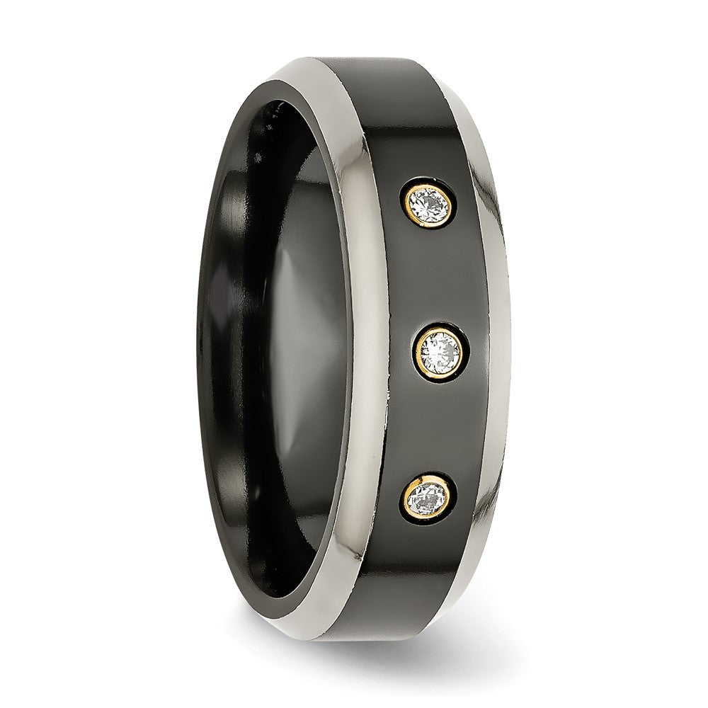 Titanium Black Ti 14K Inlay 1/10Ct Diamond Beveled Edge 7mm Band (Size 11.5 Only)
