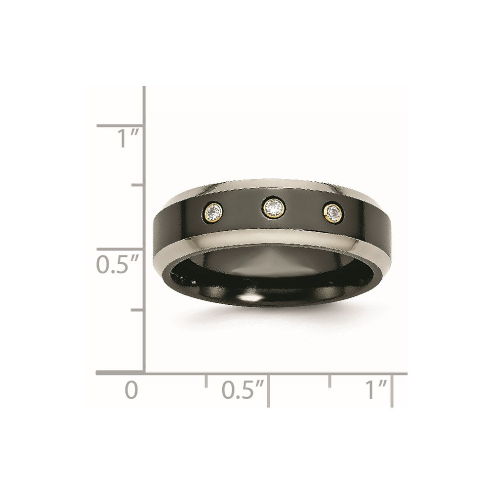 Titanium Black Ti 14K Inlay 1/10Ct Diamond Beveled Edge 7mm Band (Size 11.5 Only)