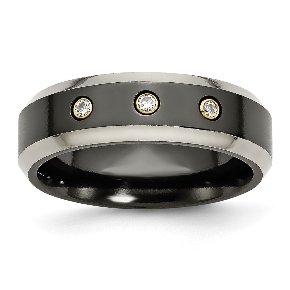 Titanium Black Ti 14K Inlay 1/10Ct Diamond Beveled Edge 7mm Band (Size 11.5 Only)