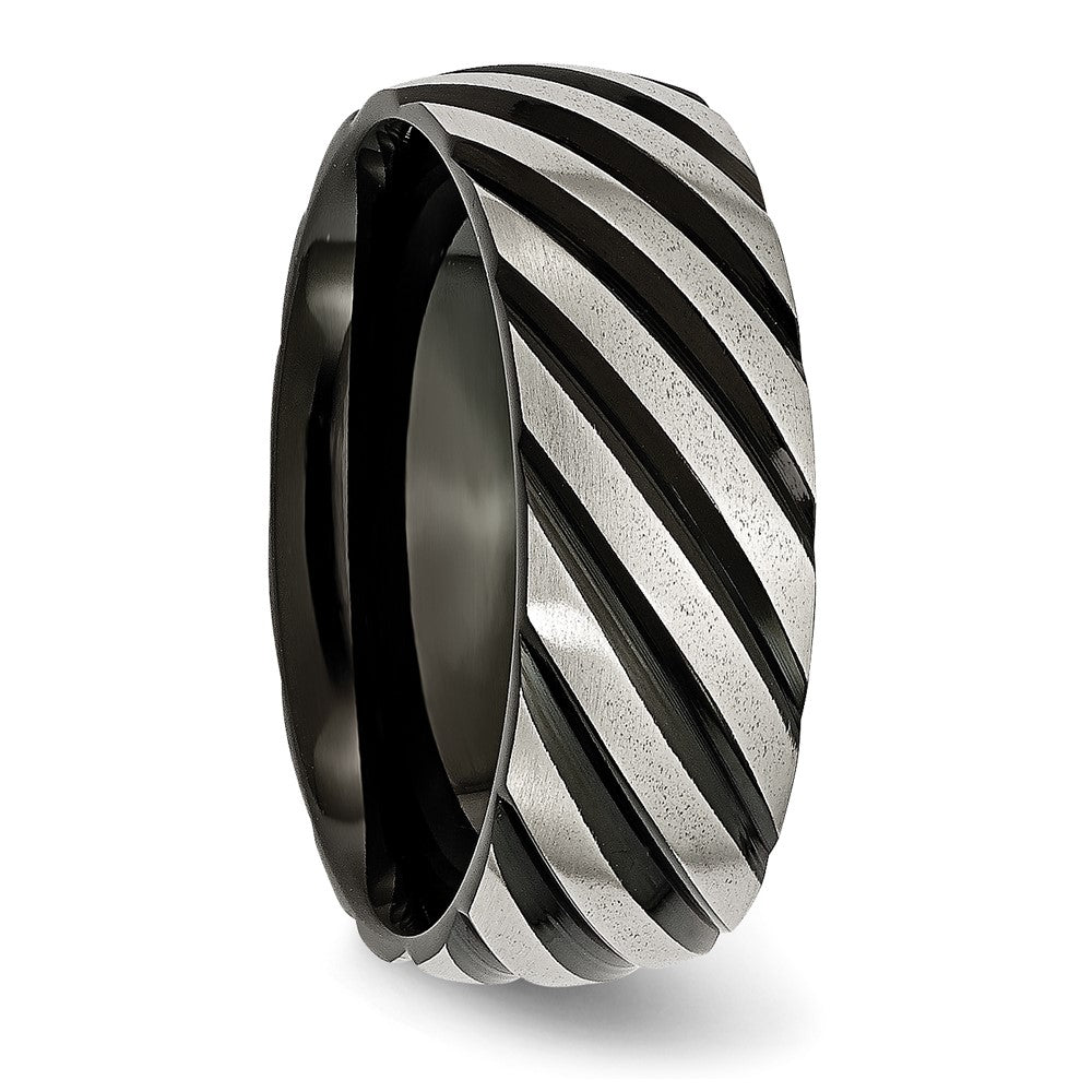 Titanium Brushed & Polished Black Ip Plated 8mm Grooved Band