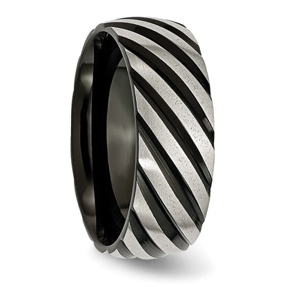 Titanium Brushed & Polished Black Ip Plated 8mm Grooved Band
