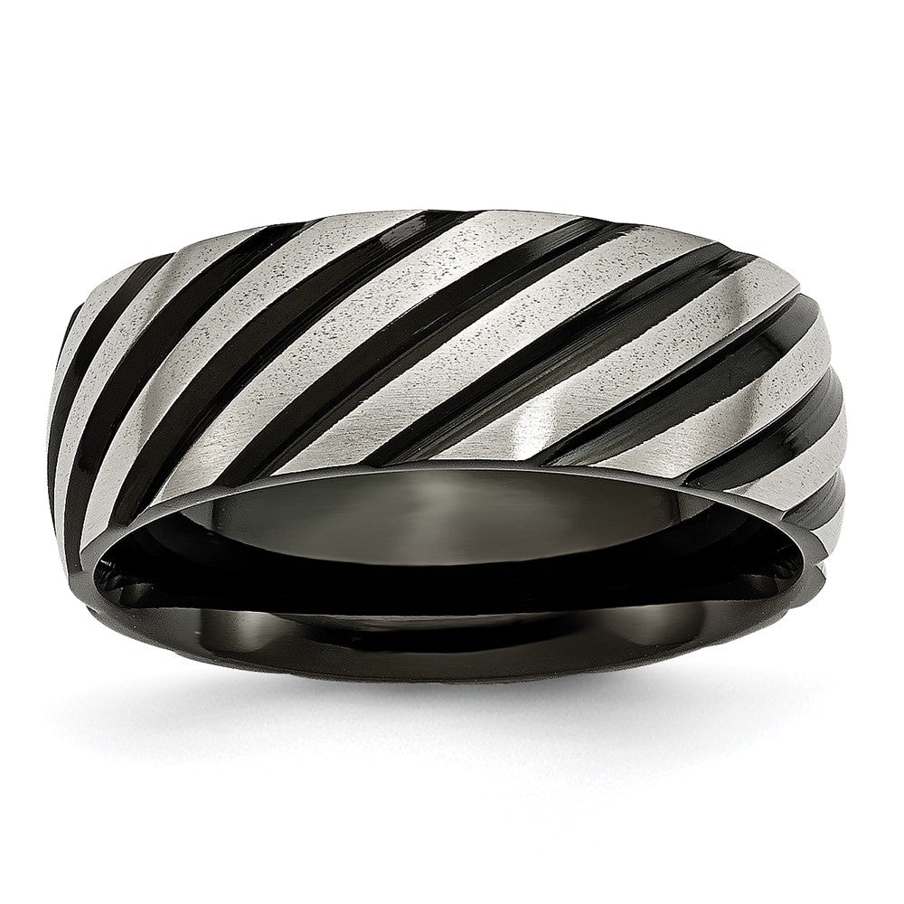 Titanium Brushed & Polished Black Ip Plated 8mm Grooved Band