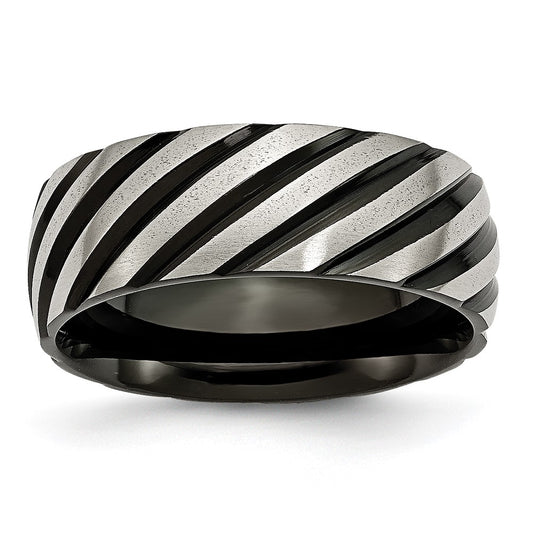 Titanium Brushed & Polished Black Ip Plated 8mm Grooved Band