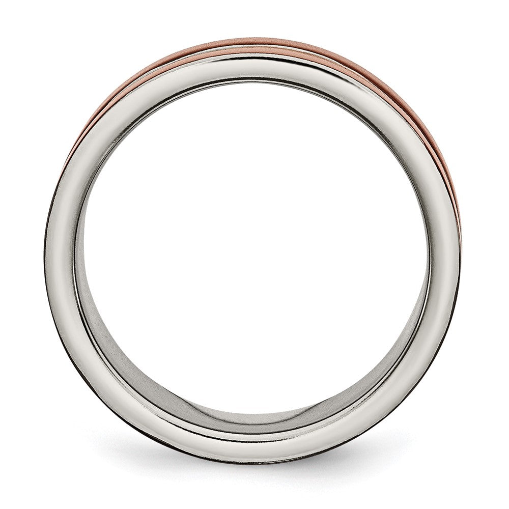 Titanium Grooved 8mm Brown Ip Plated Polished Brushed Center Band