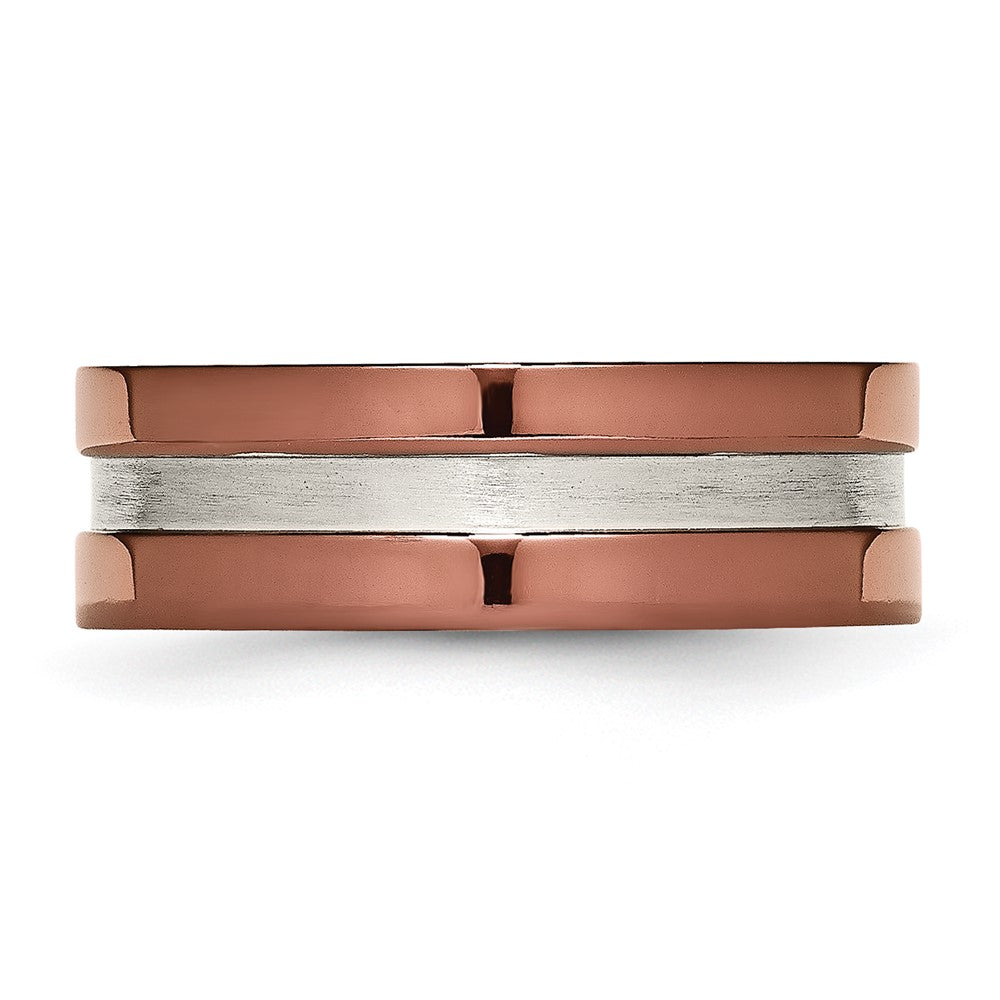 Titanium Grooved 8mm Brown Ip Plated Polished Brushed Center Band