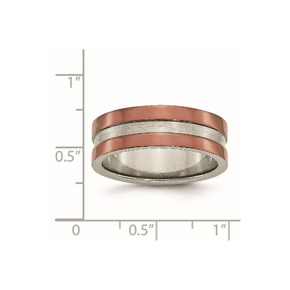 Titanium Grooved 8mm Brown Ip Plated Polished Brushed Center Band