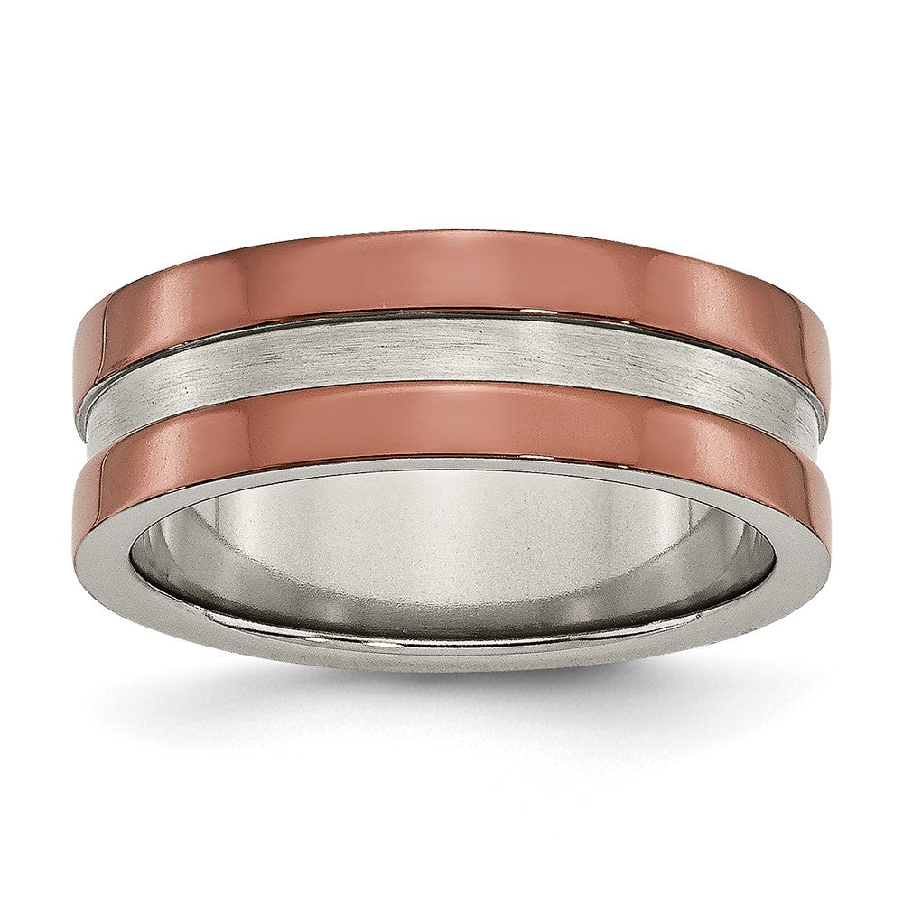 Titanium Grooved 8mm Brown Ip Plated Polished Brushed Center Band