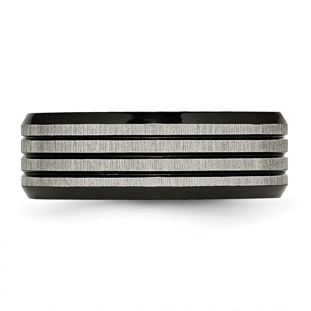 Titanium Brushed & Polished Black Ip Plated Striped 8mm Band