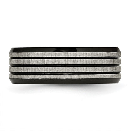 Titanium Brushed & Polished Black Ip Plated Striped 8mm Band