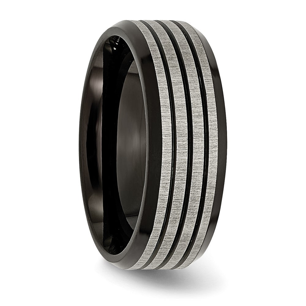 Titanium Brushed & Polished Black Ip Plated Striped 8mm Band