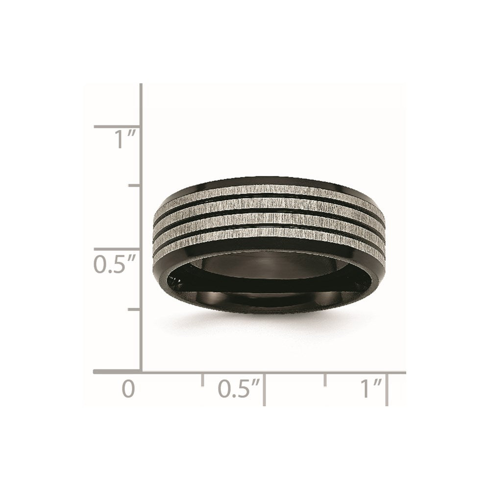 Titanium Brushed & Polished Black Ip Plated Striped 8mm Band
