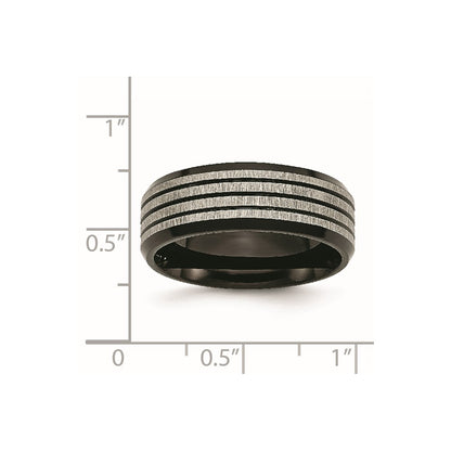 Titanium Brushed & Polished Black Ip Plated Striped 8mm Band