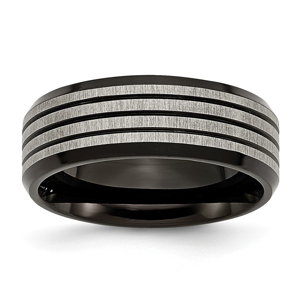 Titanium Brushed & Polished Black Ip Plated Striped 8mm Band