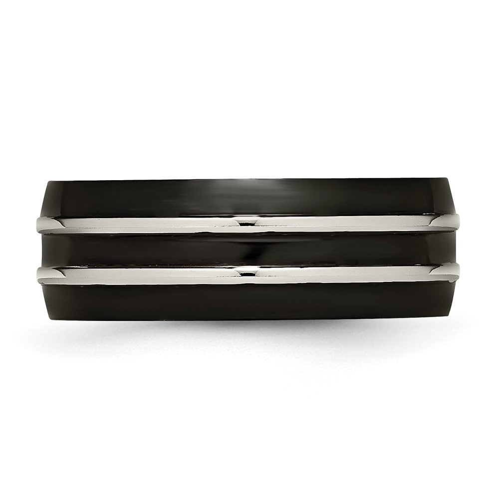 Titanium Grooved 8mm Black Ip Plated Brushed & Polished Band