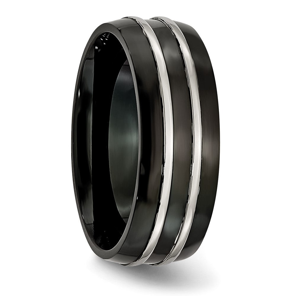Titanium Grooved 8mm Black Ip Plated Brushed & Polished Band