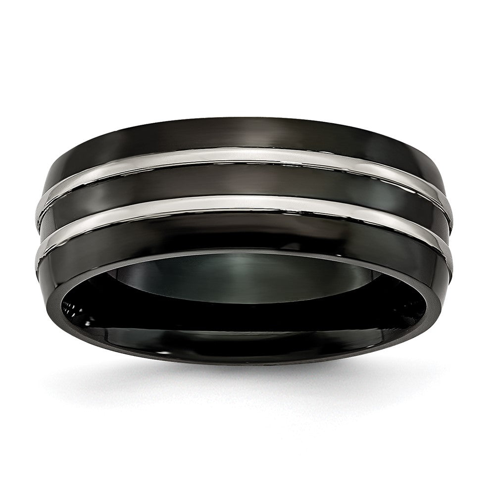 Titanium Grooved 8mm Black Ip Plated Brushed & Polished Band