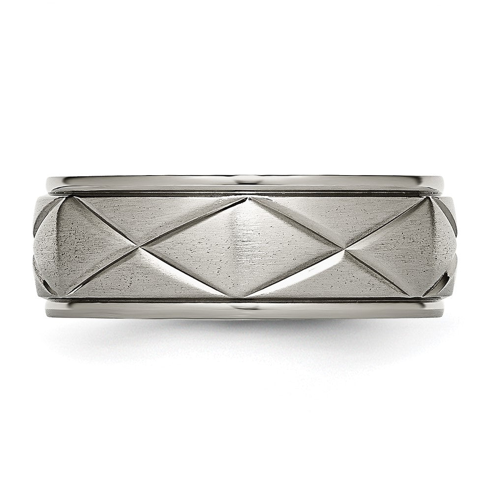 Titanium Polished X Design 8mm Satin Center Ridged Edge Band