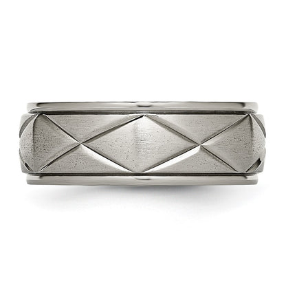 Titanium Polished X Design 8mm Satin Center Ridged Edge Band