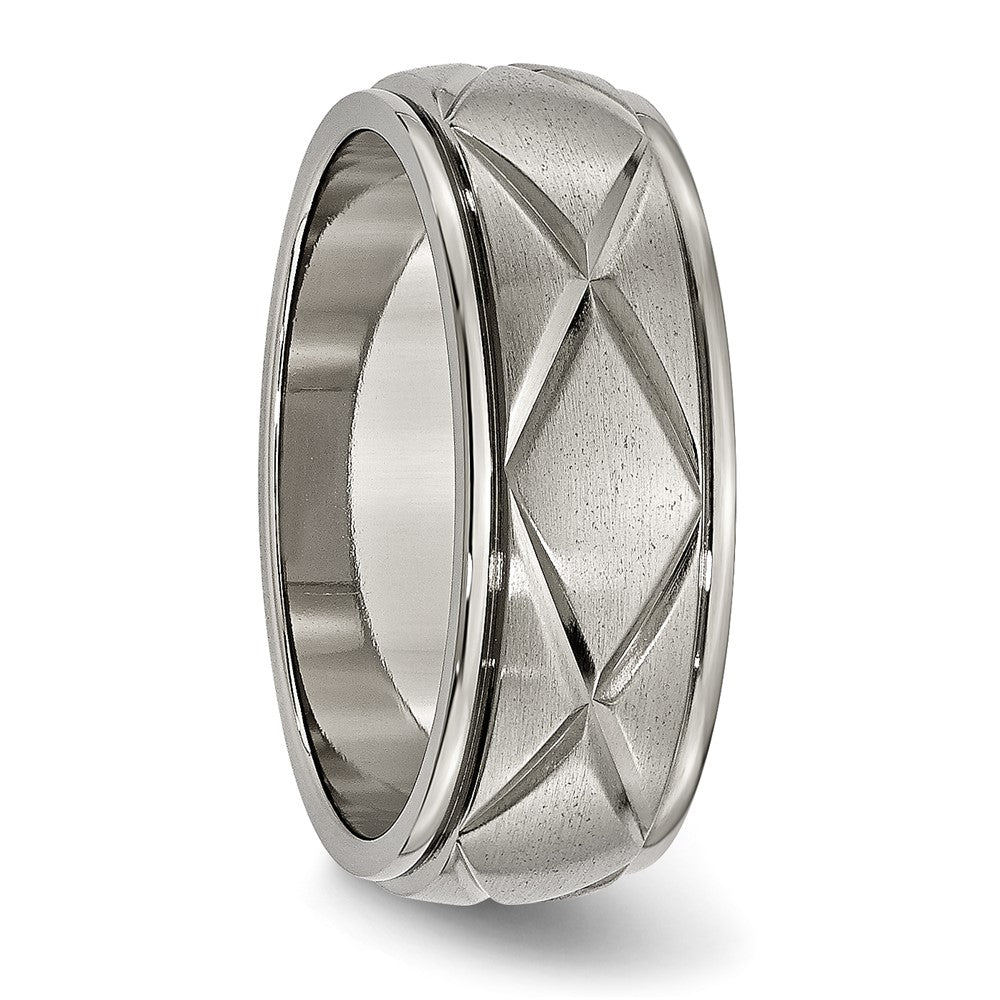 Titanium Polished X Design 8mm Satin Center Ridged Edge Band