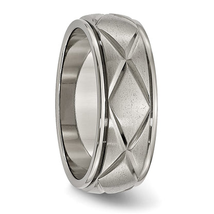 Titanium Polished X Design 8mm Satin Center Ridged Edge Band