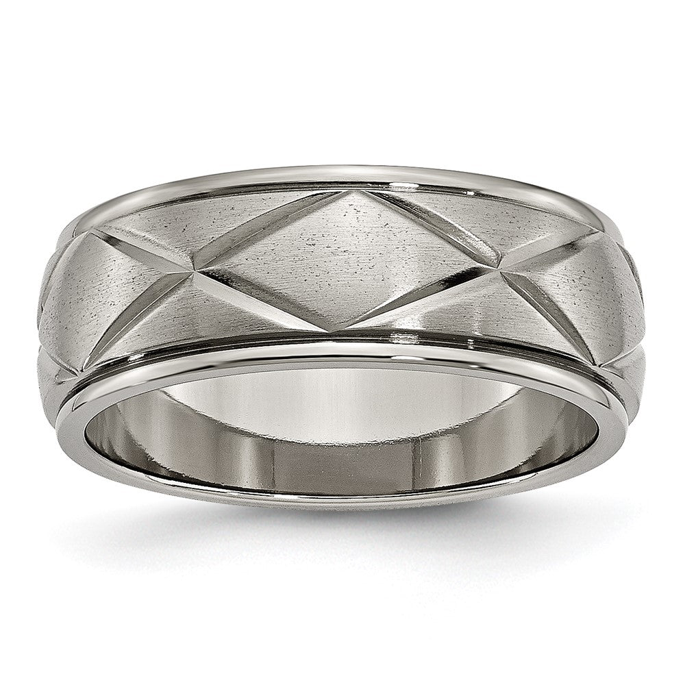 Titanium Polished X Design 8mm Satin Center Ridged Edge Band