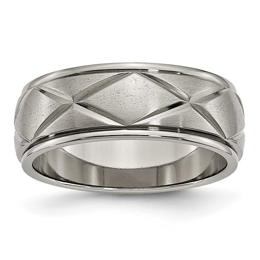 Titanium Polished X Design 8mm Satin Center Ridged Edge Band