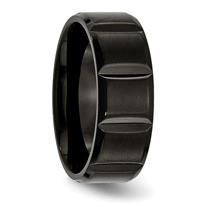 Titanium Brushed And Polished Black Ip Plated 8mm Grooved Band