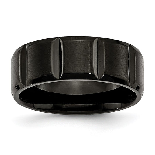 Titanium Brushed And Polished Black Ip Plated 8mm Grooved Band