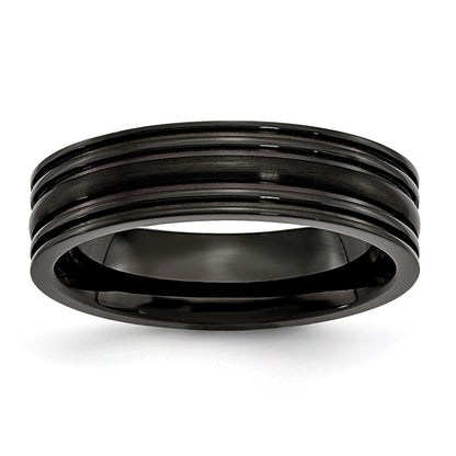 Titanium Grooved Black Ip Plated 6mm Brushed And Polished Band