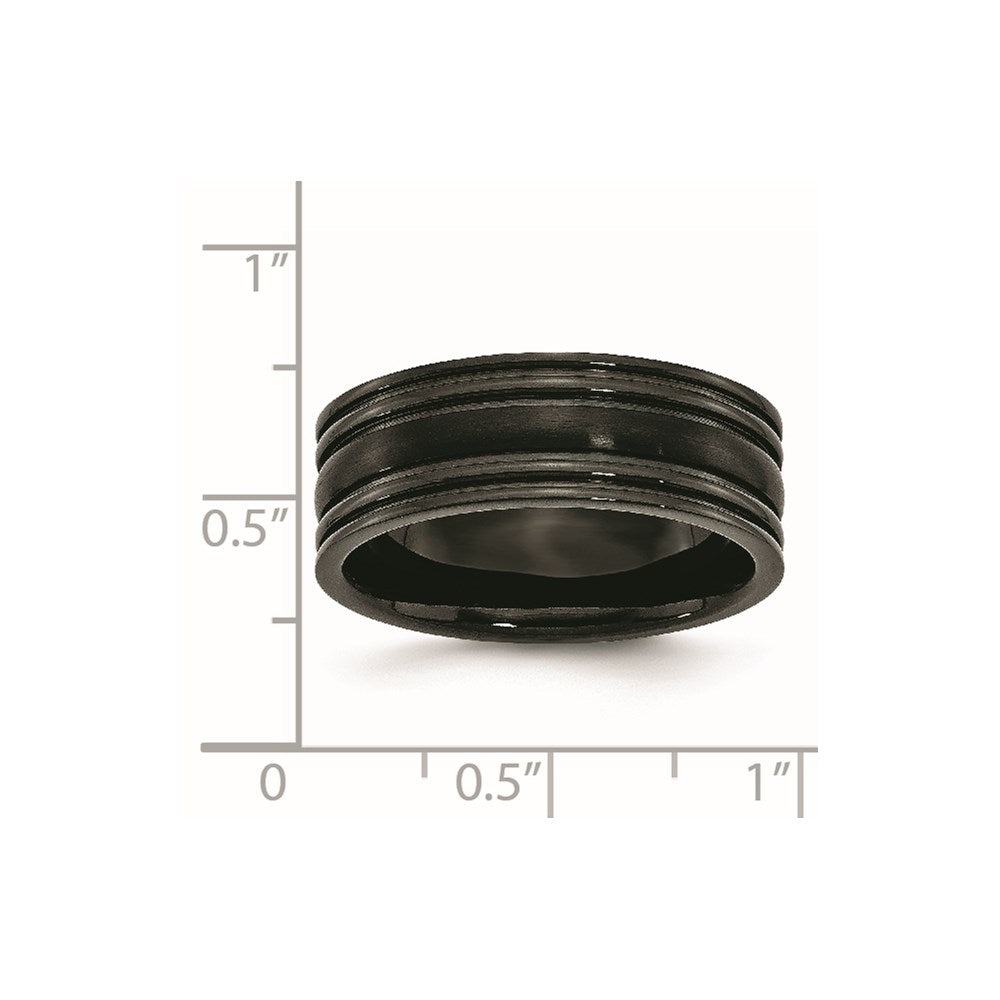 Titanium Grooved Black Ip Plated 8mm Brushed And Polished Band