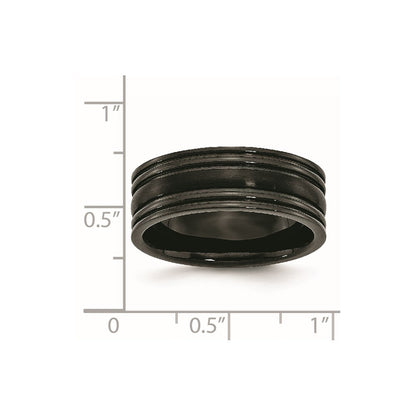 Titanium Grooved Black Ip Plated 8mm Brushed And Polished Band