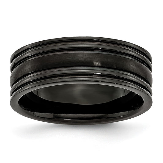 Titanium Grooved Black Ip Plated 8mm Brushed And Polished Band
