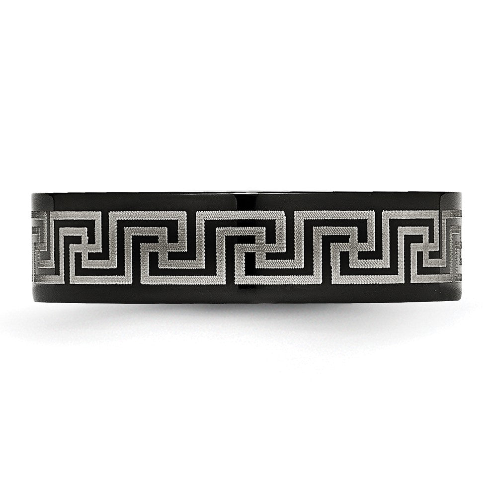 Titanium Brushed/Polished Black Ip Laser Etched Greek Key 6mm Band