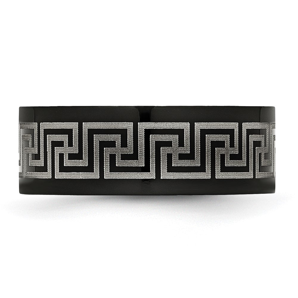 Titanium Black Ip Plated Greek Key Laser Etched 8mm Brushed/Polished Band