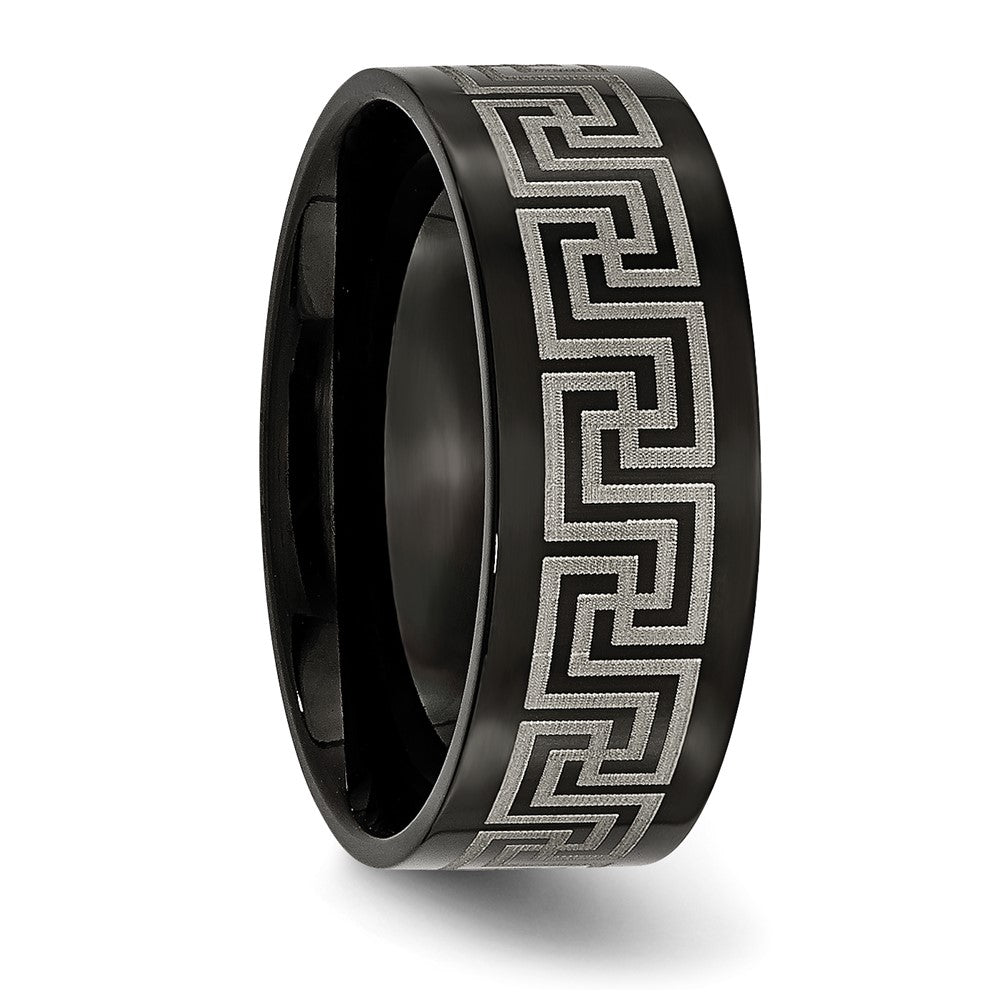 Titanium Black Ip Plated Greek Key Laser Etched 8mm Brushed/Polished Band
