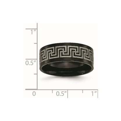 Titanium Black Ip Plated Greek Key Laser Etched 8mm Brushed/Polished Band