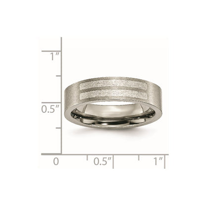 Titanium/Silver Two Tone Titanium Brushed Sterling Silver Inlay 6mm Flat Band