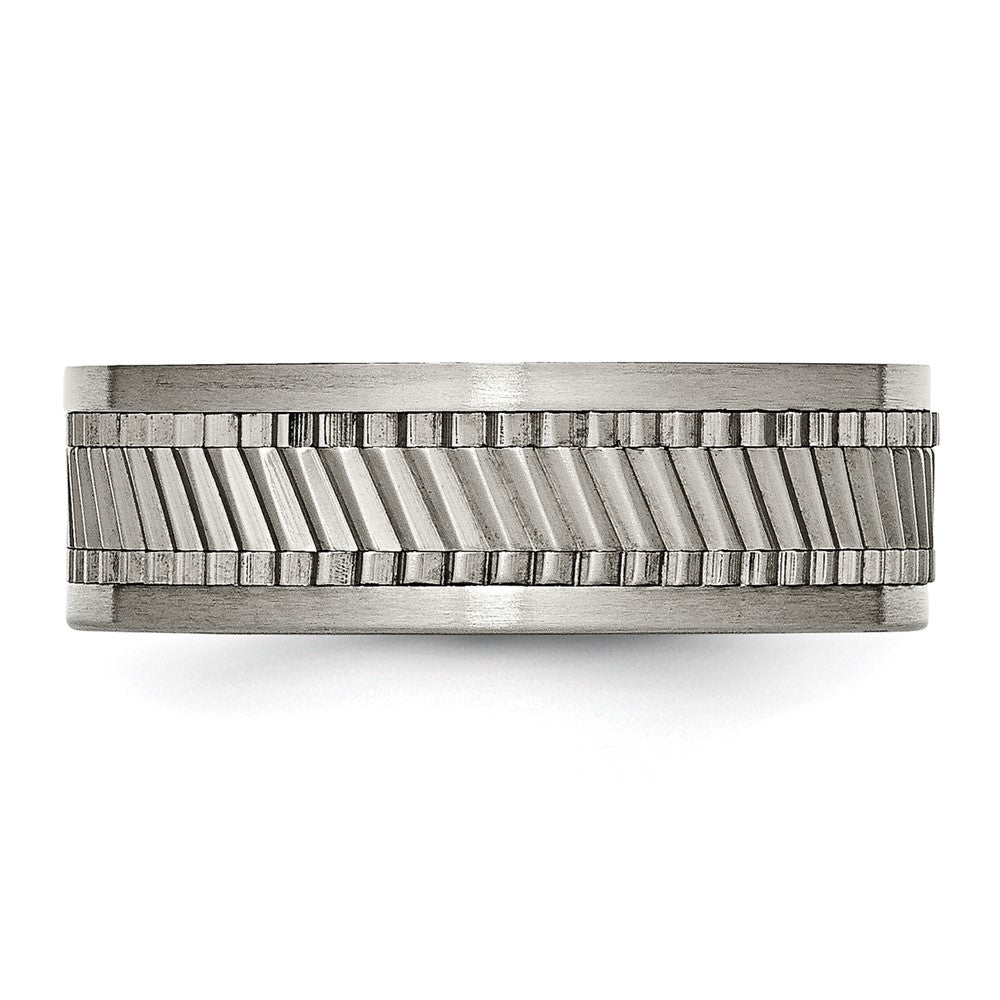 Titanium Sawtooth Design Flat Polished Brushed Edge 8mm Band