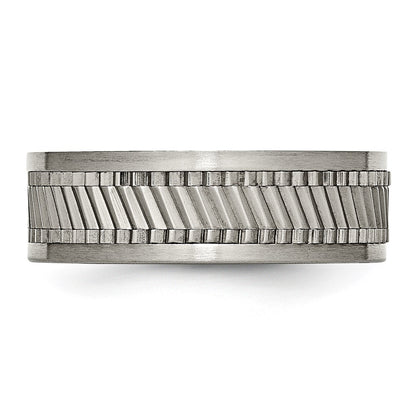 Titanium Sawtooth Design Flat Polished Brushed Edge 8mm Band