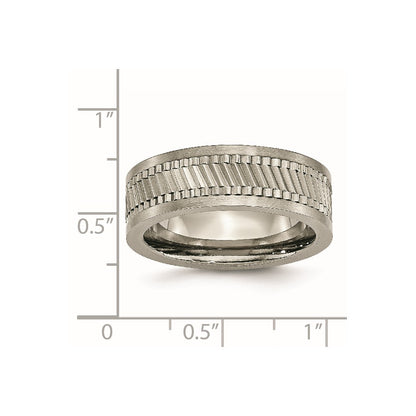 Titanium Sawtooth Design Flat Polished Brushed Edge 8mm Band