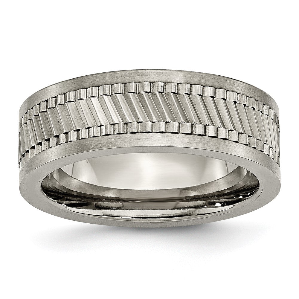 Titanium Sawtooth Design Flat Polished Brushed Edge 8mm Band