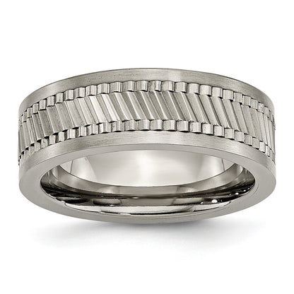 Titanium Sawtooth Design Flat Polished Brushed Edge 8mm Band