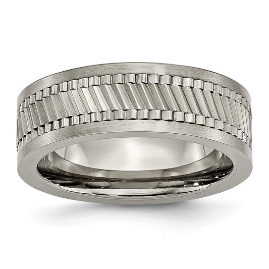 Titanium Sawtooth Design Flat Polished Brushed Edge 8mm Band