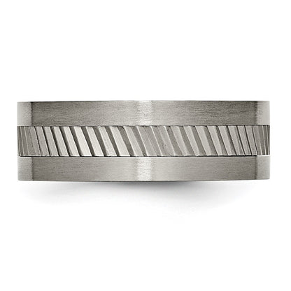 Titanium Sawtooth Design Flat Polished Brushed Edge 8mm Band