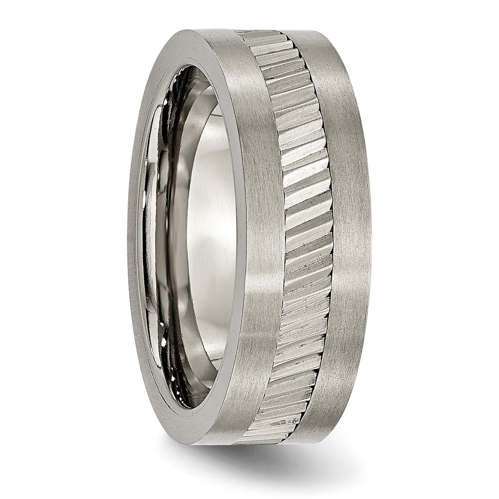 Titanium Sawtooth Design Flat Polished Brushed Edge 8mm Band