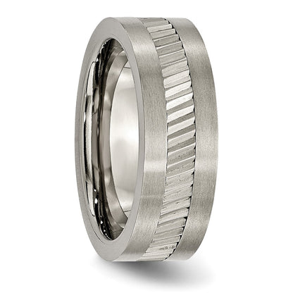 Titanium Sawtooth Design Flat Polished Brushed Edge 8mm Band