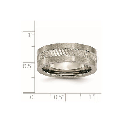 Titanium Sawtooth Design Flat Polished Brushed Edge 8mm Band