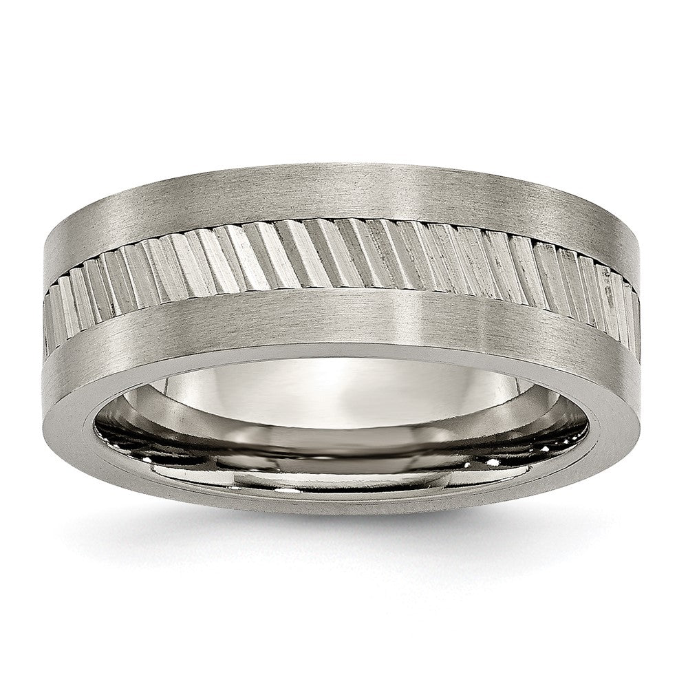 Titanium Sawtooth Design Flat Polished Brushed Edge 8mm Band