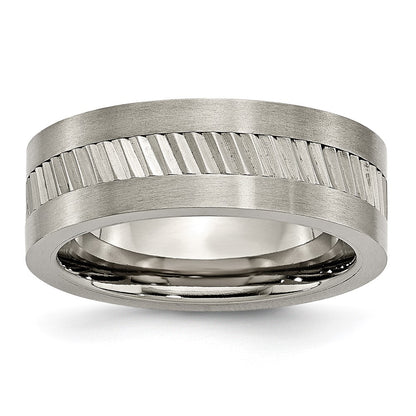 Titanium Sawtooth Design Flat Polished Brushed Edge 8mm Band